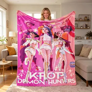 K Pop Demon Hunters Huntrix Rumi Mira Zoey Flannel Blanket Kids Blanket Adult Blanket Pink Idol Anime Print Soft Lightweight Cozy Throw For Girls Boys Teens Bed Sofa Dorm Blind Box Action Figures Gift
