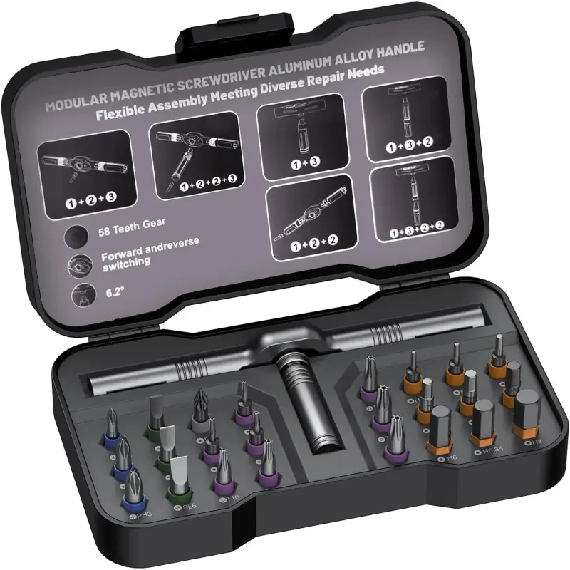 Dly Screwdriver Set Magnetic Compact and Portable Ratchet Screwdriver, Mini Screwdriver Set, Ratcheting Allen Wrench Set, Removable Precisio for Bicycle (Black) repair work autorepair kit Tool Set with Case