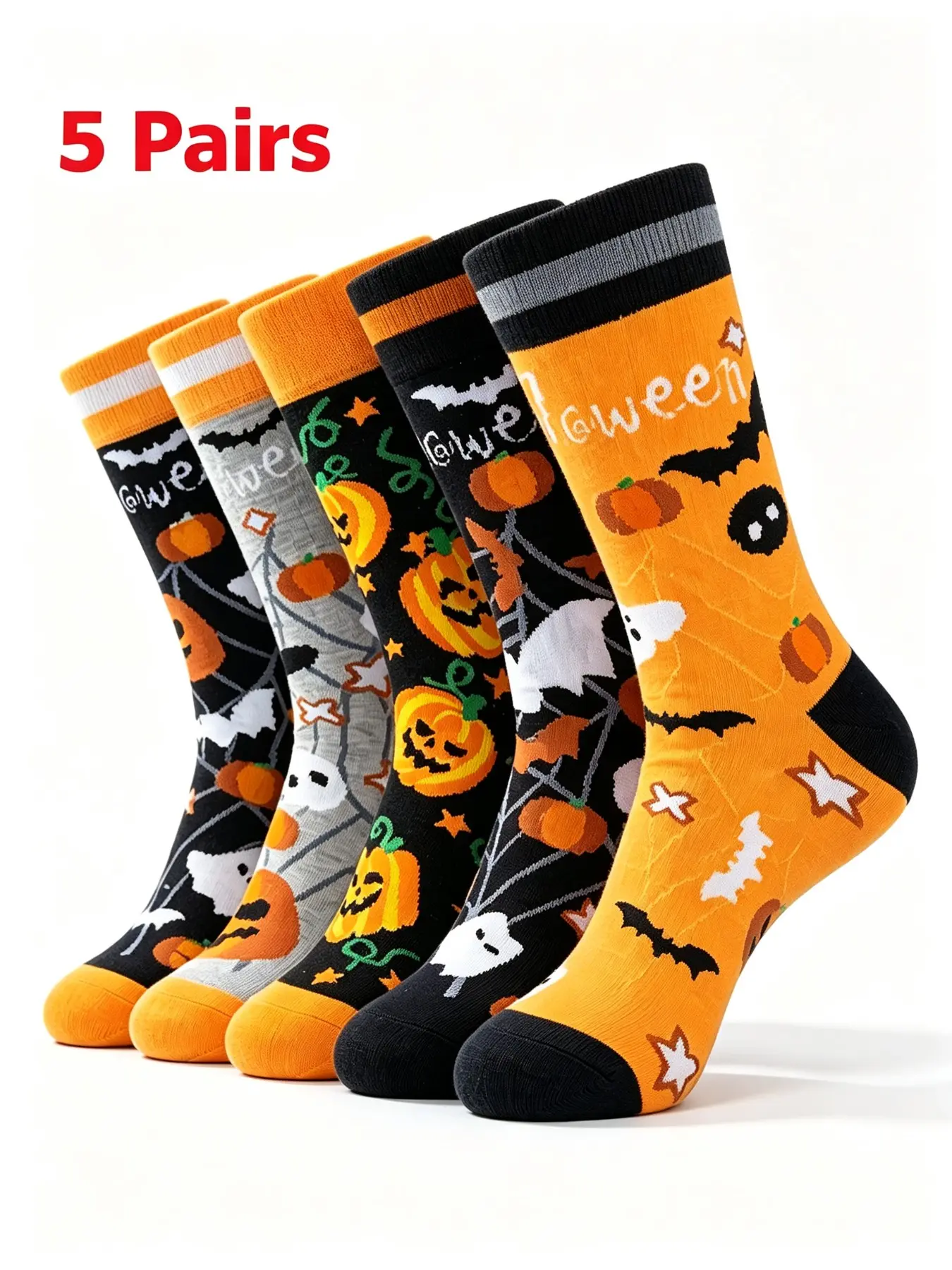 Halloween Spider Bat Skull Pumpkin Witch Themed Comfortable Fun Crew Socks, Perfect for Teenagers, Men, Women, Halloween Gifts
