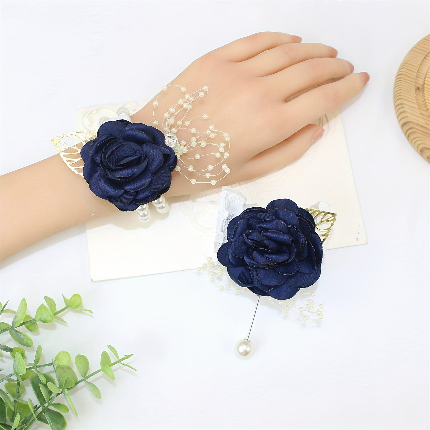2-piece set of corsage and wrist corsage, artificial jasmine adjustable wristband classic style bridesmaid wrist corsage, groom's bridesmaid corsage Wedding