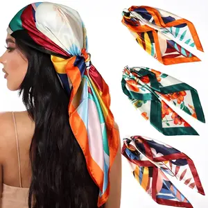 3 Pack Large Square Bandana Scarf for Women - 35" Silk Feeling Head Scarf, Trendy Summer Fashion Hair Wrap Kerchief, Versatile Travel Daily Wear