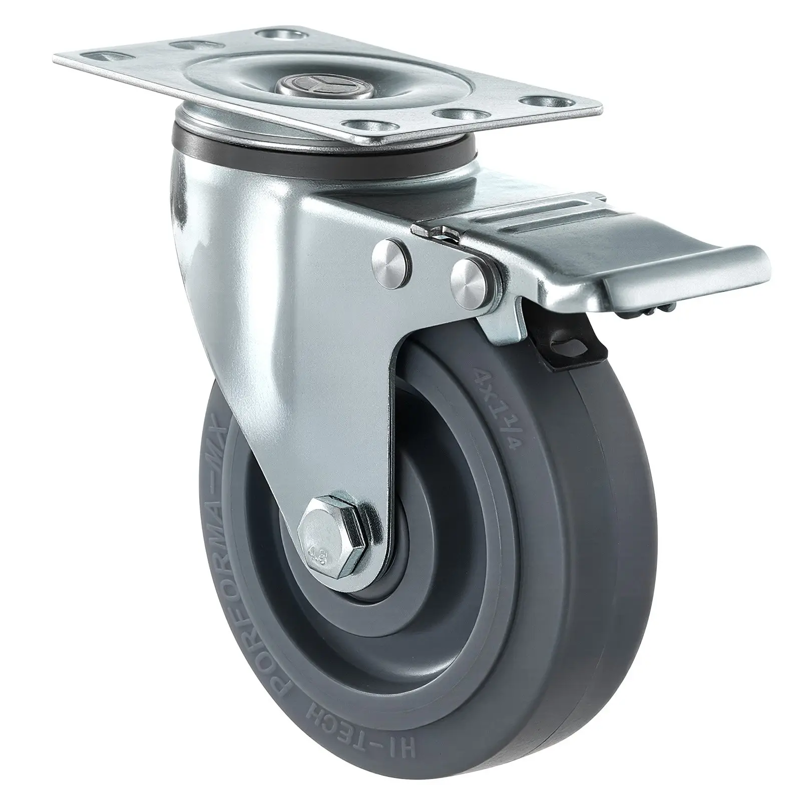 VEVOR 5-in/13cm Iron Composite Caster Wheels Set of 4 - 2 Swivel with Brake, 2 Rigid, 130x45mm (5.12x1.77in), Low-Noise Operation, Impact-Resistant, Flexible Steering, Easy & Labor-Saving Transport, for Pet Furniture Houses