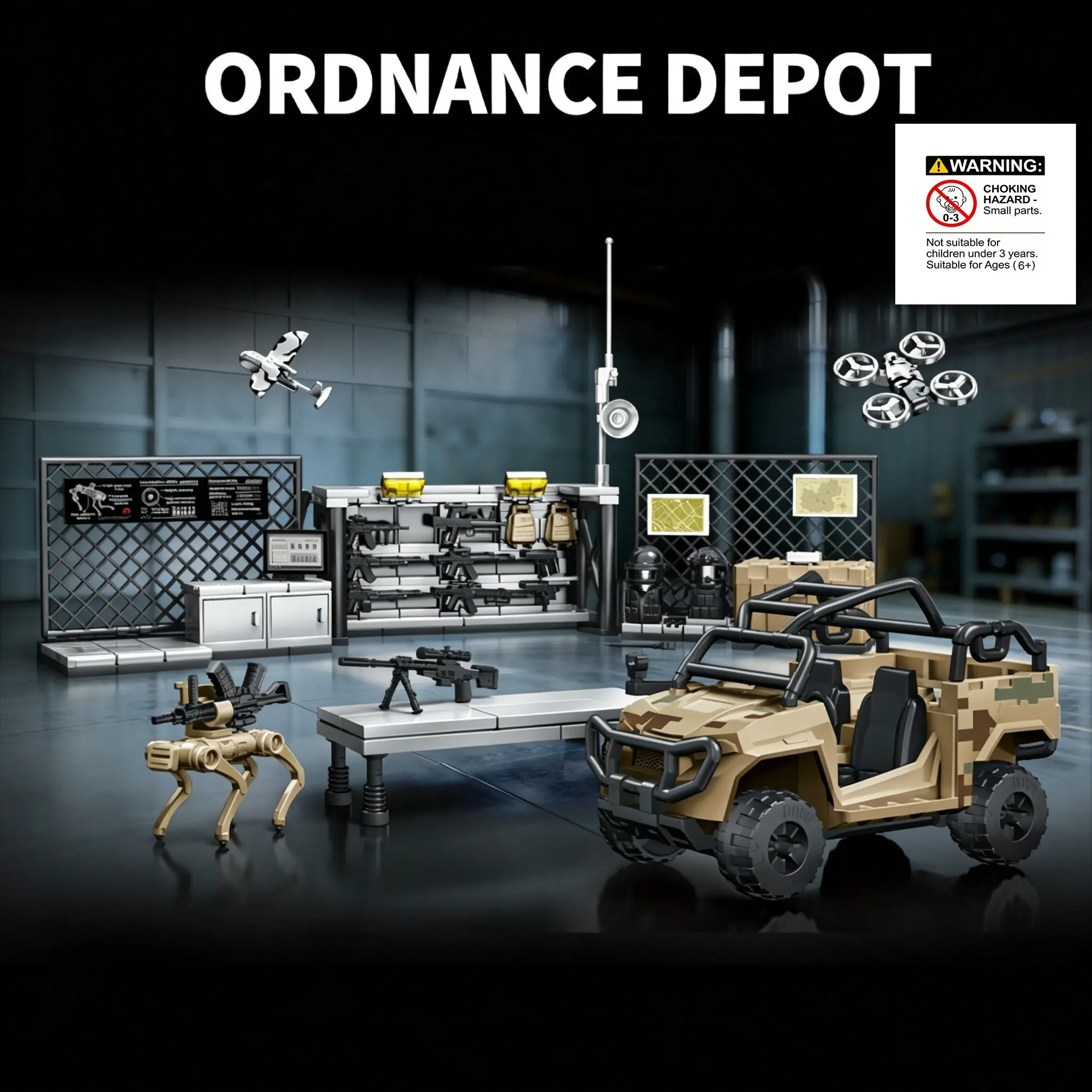 Military Desert Camouflage Building Blocks Set, Includes Weapons, Off-Road Armored Vehicle, Robot Dog, Scene Model, Holiday Gift