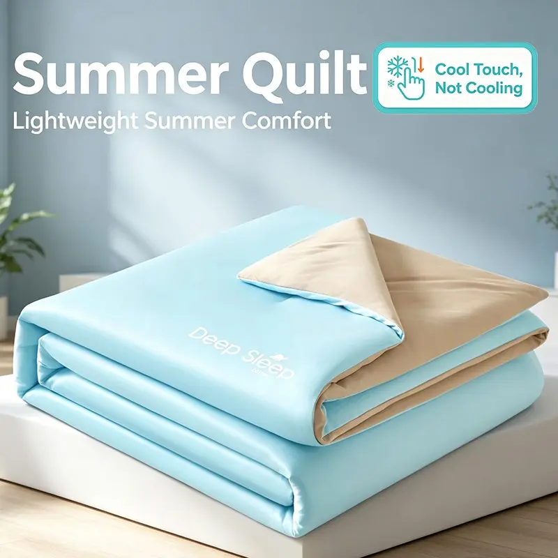 Portable Lightweight Dual-Color Summer Rest Quilt, Silky Soft Cool Touch Breathable Comforter, Washable Compact Blanket for Naps and Sleeping, Machine Washable Quilt