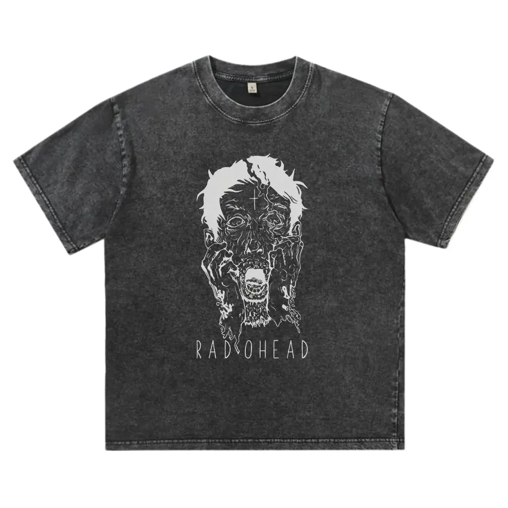 Vintage Acid Washed T-Shirts, Oversized Radiohead Graphic Tee, Unisex Cotton Tee Shirt, Trendy Grunge Street Wear, Mixed Emotion Shirt & Good Graphic Clothing