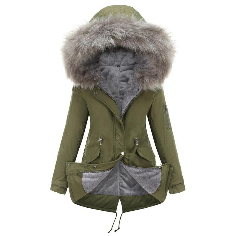 Women's winter warm coat, thickened waterproof fleece-lined parka, oversized military-style windbreaker, hooded padded jacket, double-layer padded jacket