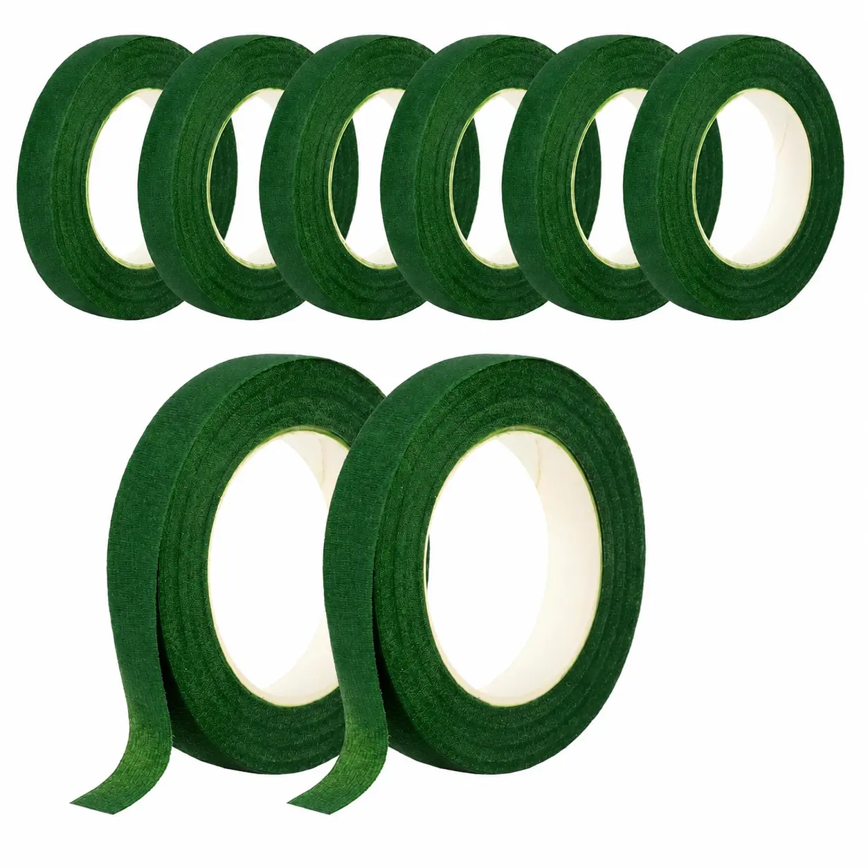 Bouquet Wrap Tape Set, Premium 8-Pack 0.5-In Wide Green Stretchable, 30-Yd Floral Tape for Fresh Flower Arrangements, Professional Florist Stem Binding