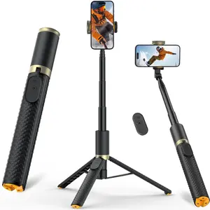 Phone Tripod & Selfie Stick with Remote, Portable, Lightweight Video Recording Vlog, Extendable Travel Tripod Stand  with iPhone Android, Black, 62"