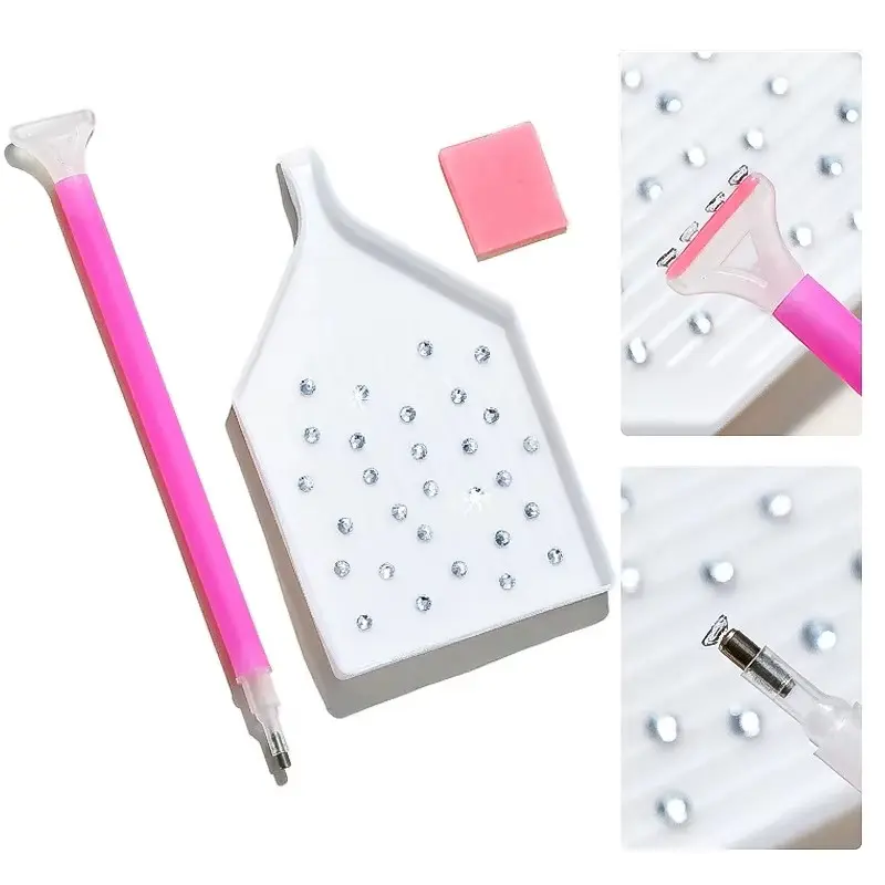 3Pcs Nail Art Rhinestones Pickers, Dotting Pen with Storage Tray Glue Clay for Diamonds Fashion Stones Picking Tools Set Nail Art Kits