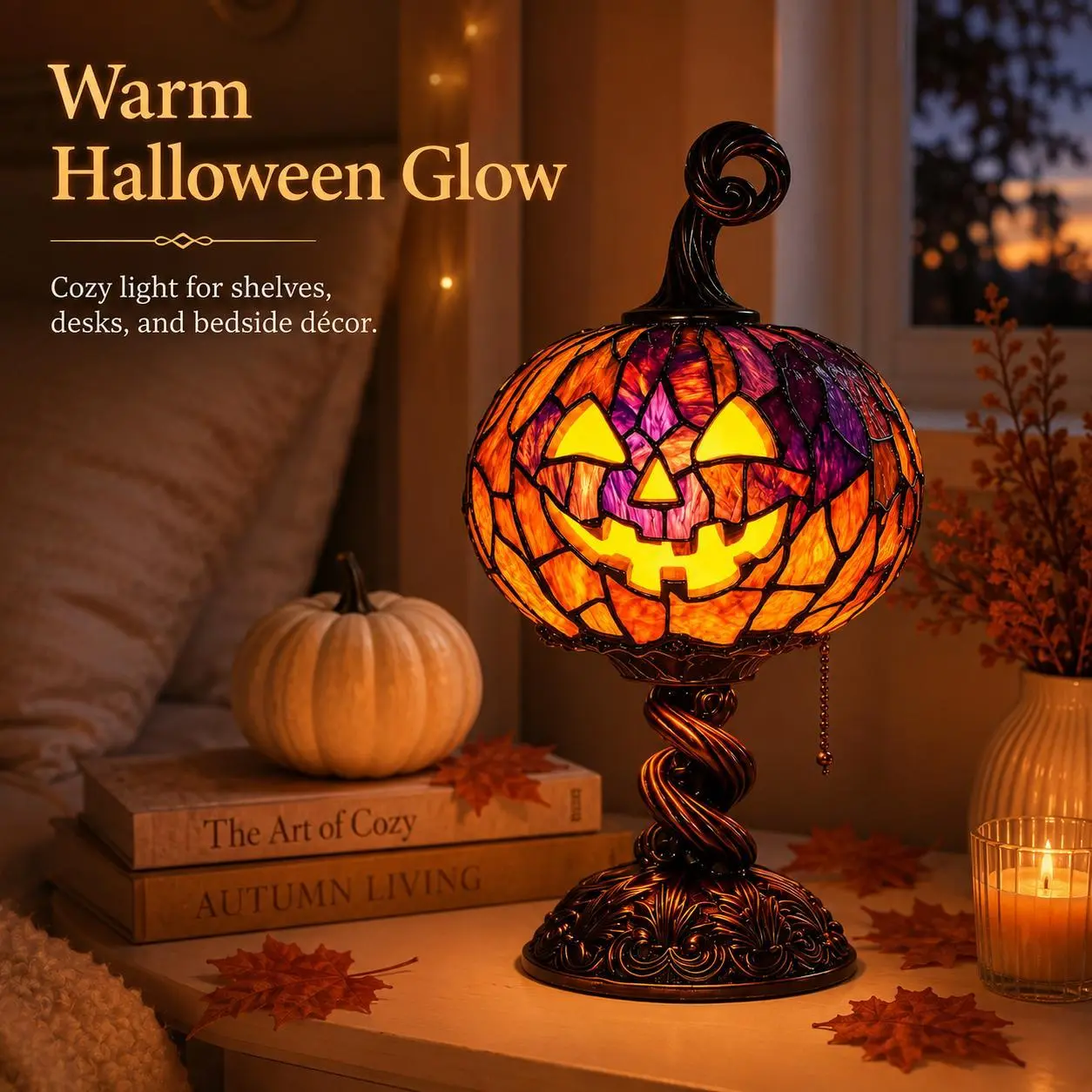 Halloween Spooky Theme Resin Lamp - Magical Glow Pumpkin Shape Camping Night Light, Table Decor Accessory for Mantel, Desk, Halloween Party Gift
