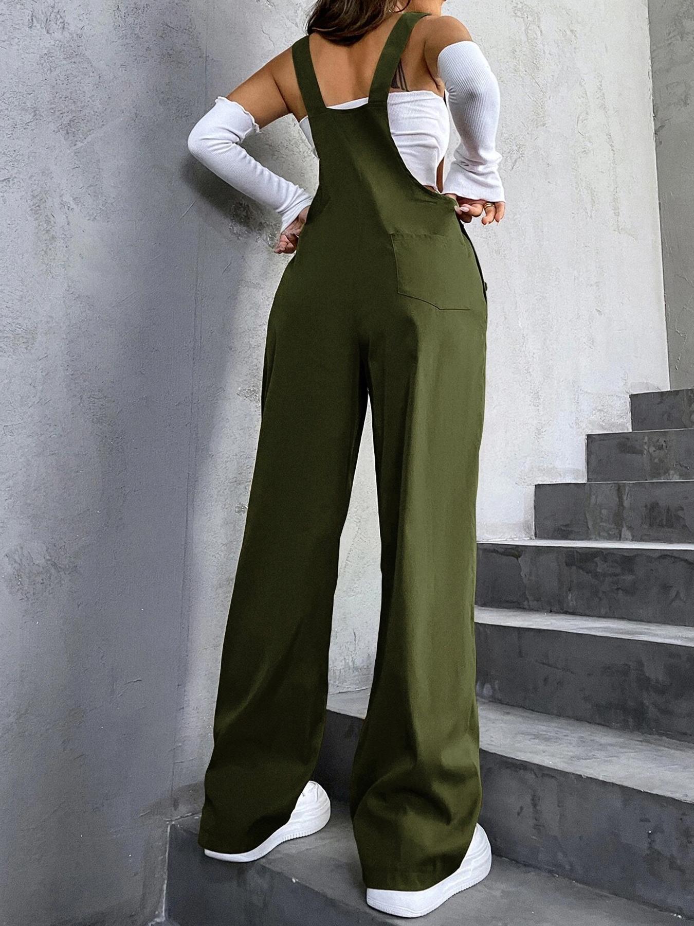 Women's Plain Pocket Overalls, Casual Comfy Overalls for Daily Wear, Ladies Clothes for All Seasons