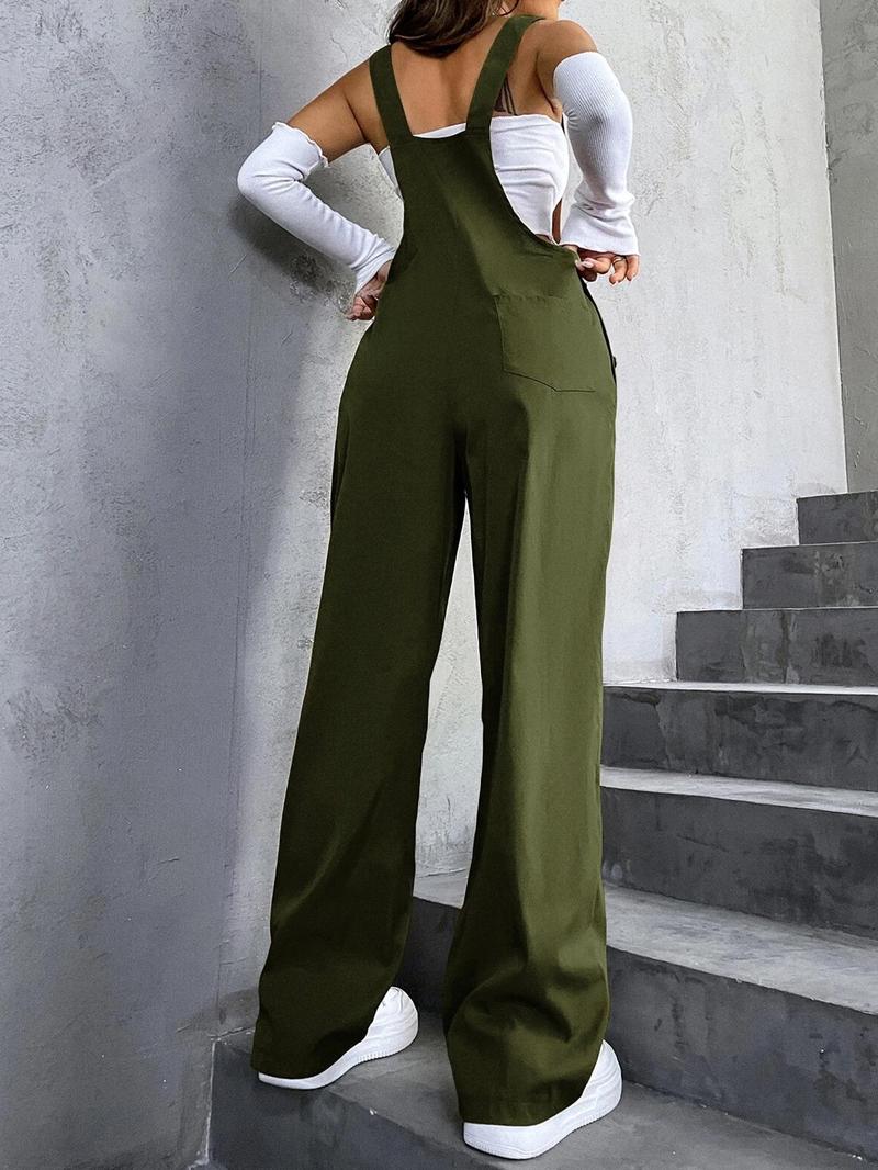 Women's Plain Pocket Overalls, Casual Comfy Overalls for Daily Wear, Ladies Clothes for All Seasons, Womenswear Women's Plain Pocket Overalls, Casual Comfy Overalls for Daily Wear, Ladies Clothes for All Seasons, Womenswear