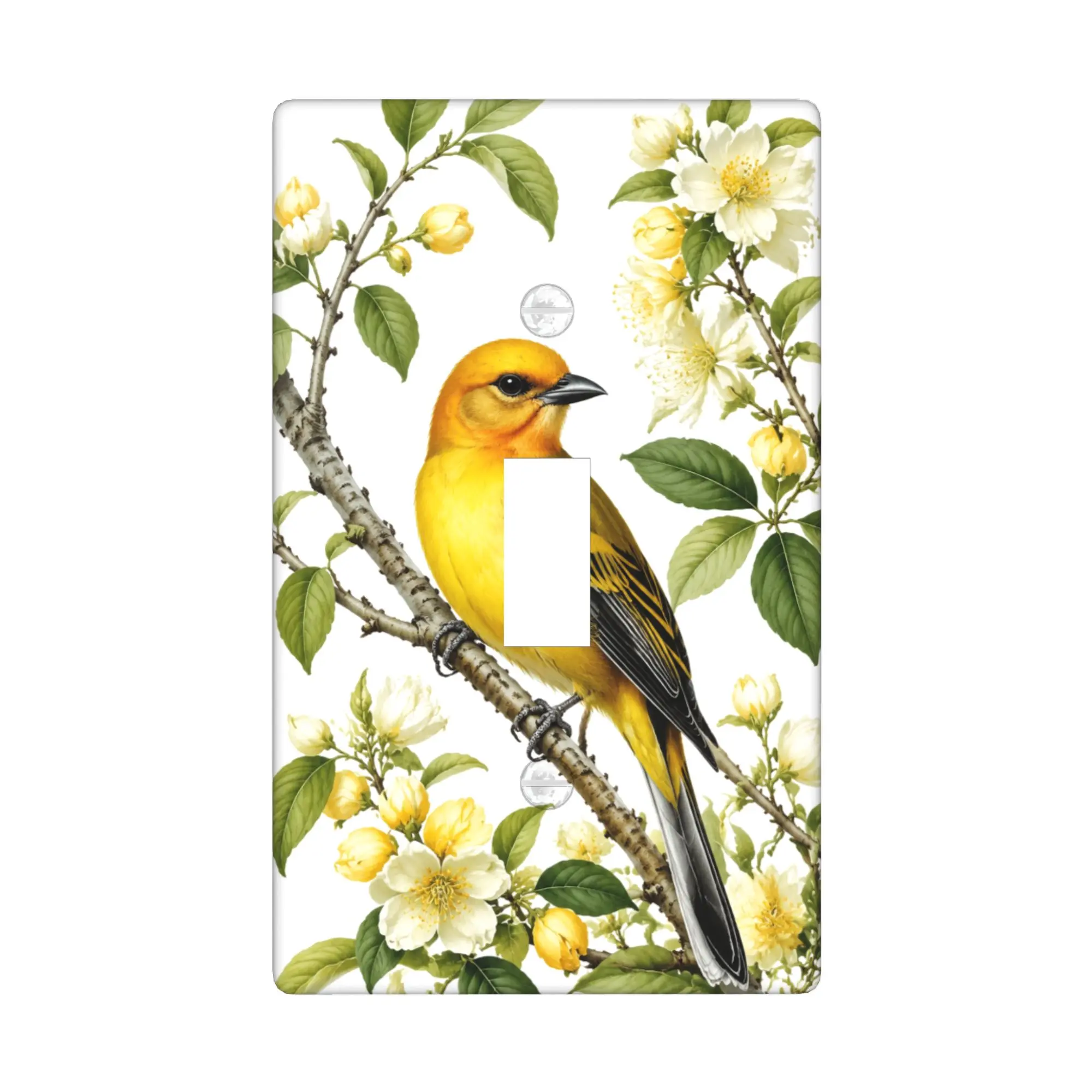 Yellow Bird Floral Light Switch Cover Decorative Botanical Wall Plate Decorative Light Switch Cover Plates Nature Bird Branch Design Polycarbonate Light Switch Cover Plate Bedroom Switch Plate Living Room Wall Decor Home Office Wall Plate