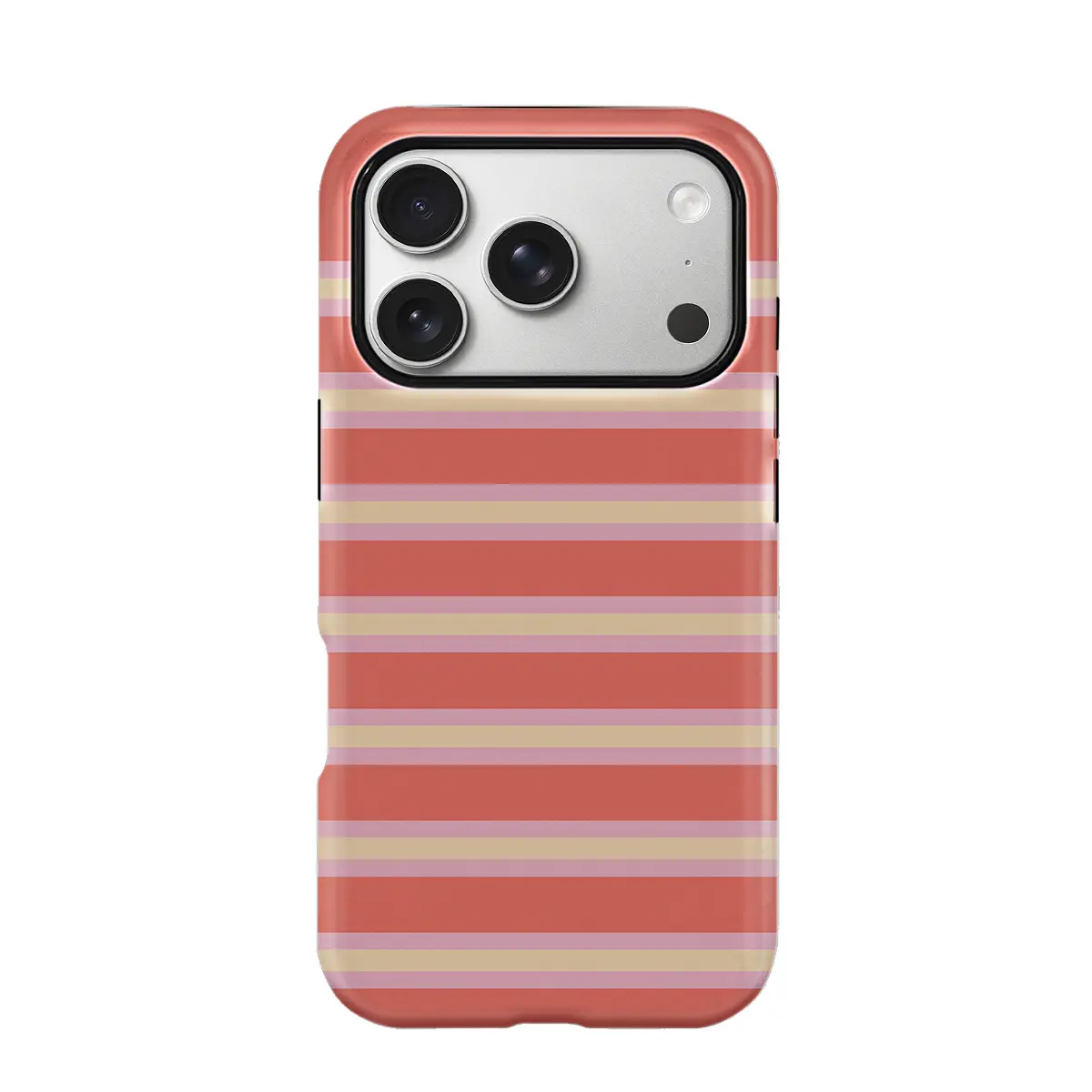 Rust Pink Pastel Striped Two-In-One iPhone Case, Vintage Summer Aesthetic Elegant Shockproof Protective Cover, Compatible With iPhone 11 12 13 14 15 16 17 Pro Max
