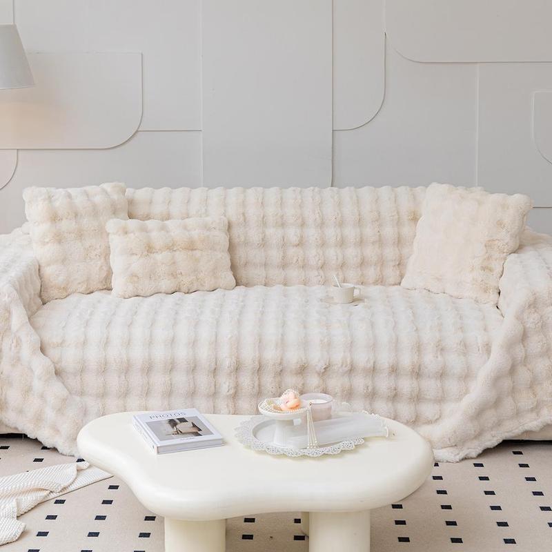 Solid Color Faux Fur Sofa Cover, 1 Count Soft Comfortable Sofa Slipcover, Couch Covers, Couch Protector for Home Living Room Bedroom Hotel Dormitory, Sofa Cushion Cover, Durable Cushions