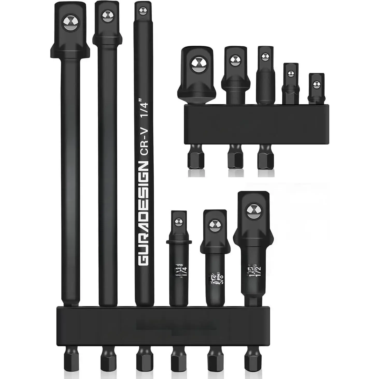 11-  Socket Adapter Set - 3/6 Inch Hex Shank, Drill & Driver Adapter for 1/4" 3/8" 1/2"  Drivers