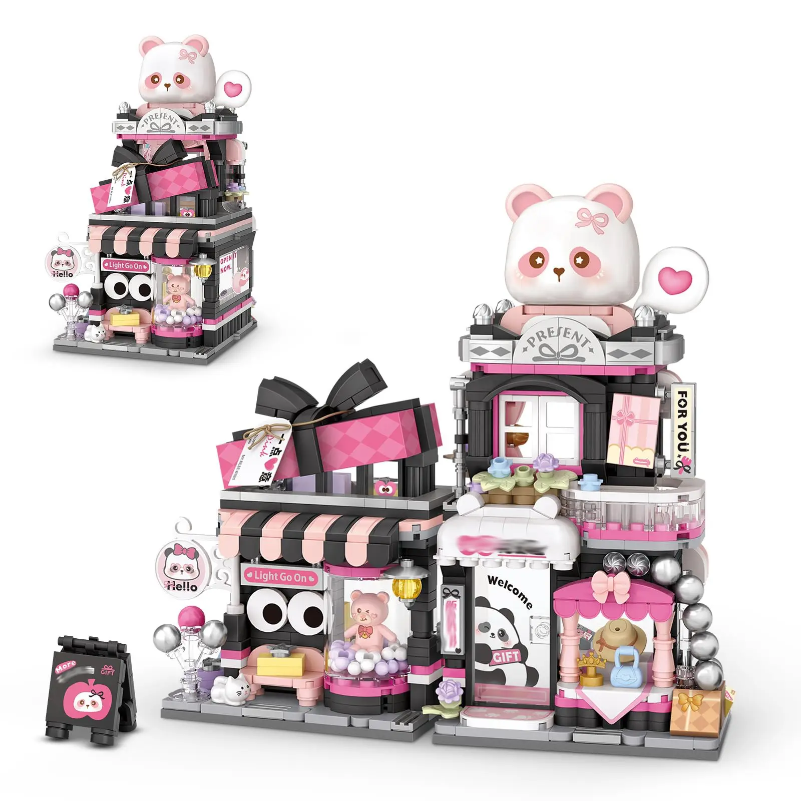 Street View Flower House Shop Mini Building Blocks, Loz Creative Building Toys, Cute Panda Set for Kids, 810pcs, Gift for Kids & Adults
