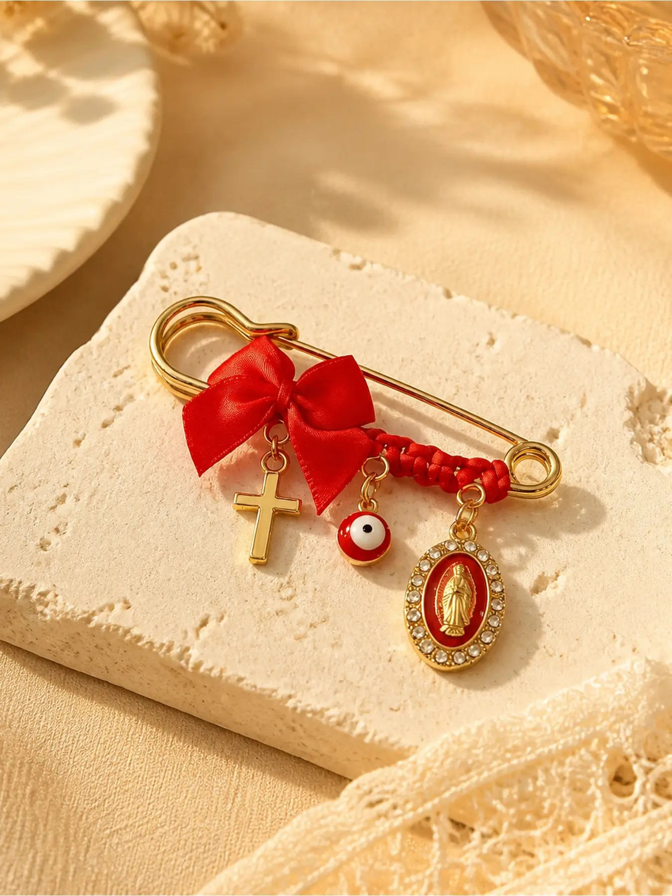 Lucky Red Cord Charm Brooch Pin, Vintage Decorative Clothing Accessory Jewelry for Women, Stylish Fashion Gift