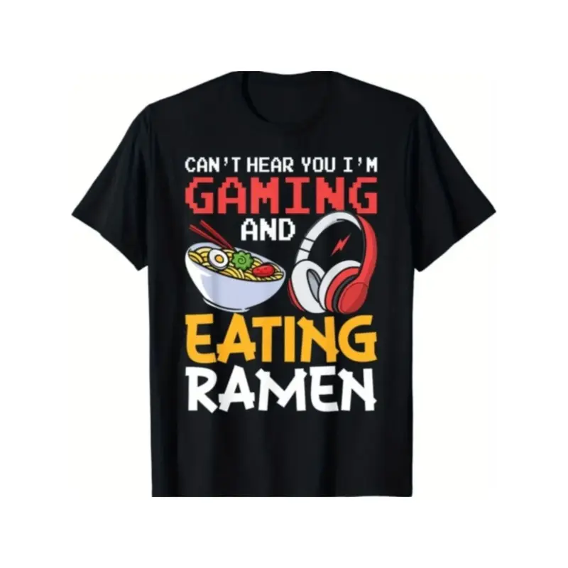 Summer t Shirts Funny Gaming And Eating Ramen Gamer Gift Unisex T-Shirt Black Design Tshirt 100% Cotton 180gsm