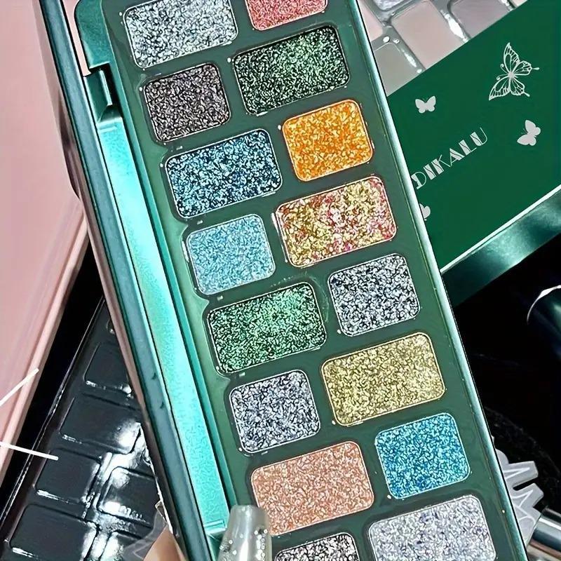 16 Colors Full Flash Pearl High Pigment Eyeshadow Palette,Green Multicolor Eyeshadow,Create A High Cold Deep Look, Carnival