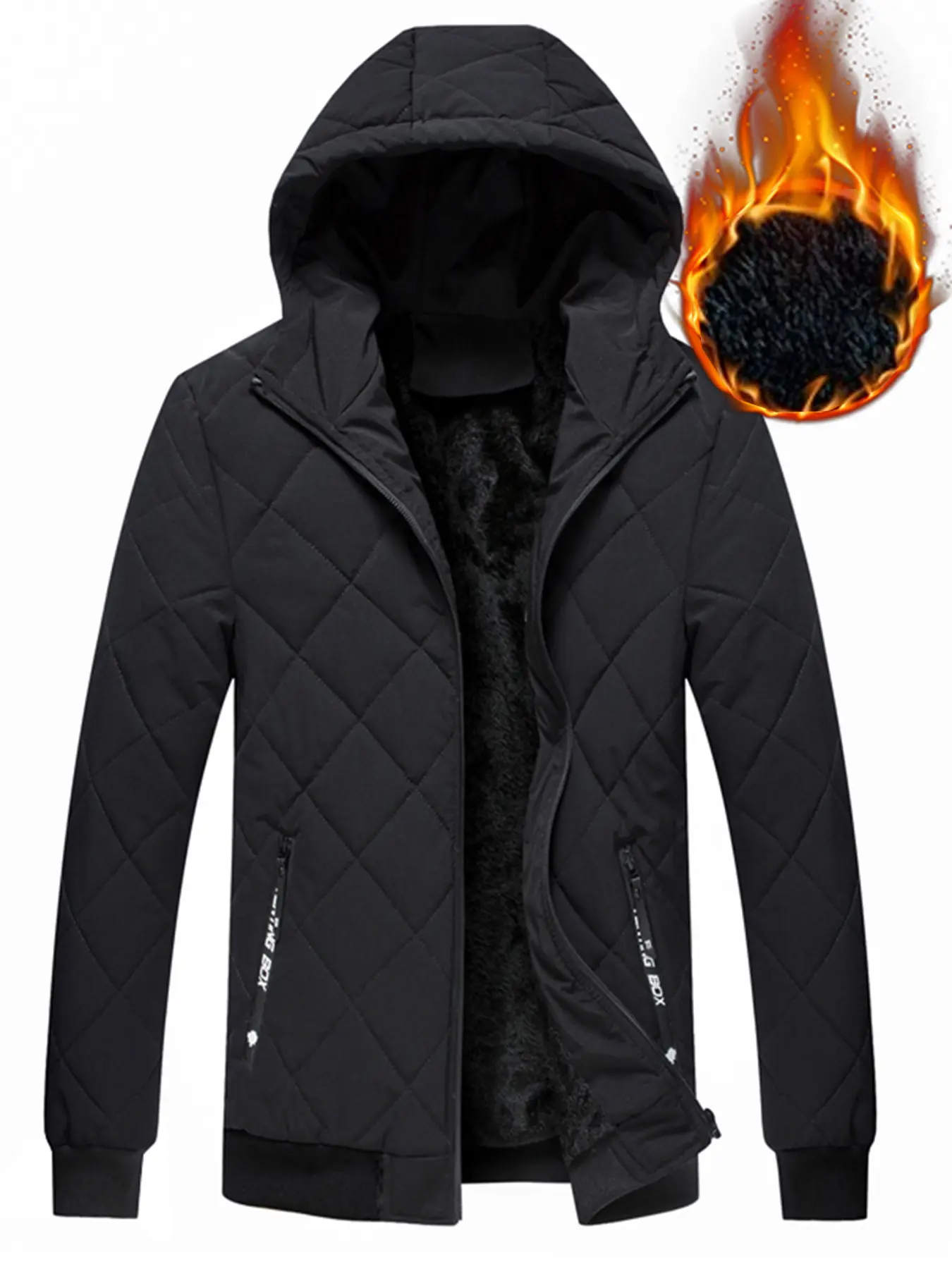 Men's Thick Winter Jacket with Fleece Lining, Hooded Warm Outerwear, Long Fitted Casual Coat for Fall & Winter