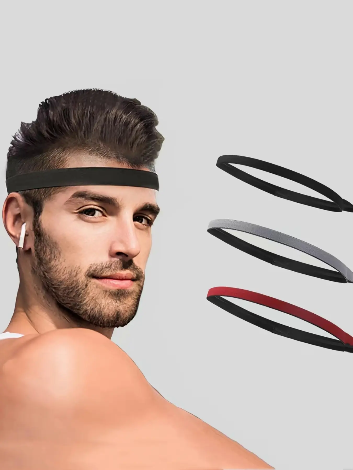 3pcs Men's Summer 2024 Simple Plain SiliconeNon-slip Elastic Sports Sweat Wicking Headband,Simple High Stretch Sporty Hair Band for OutdoorWorkout Sports Headbands