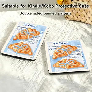 for Kindle/kobo/Tolino Case, Croissant Blue Ribbon Coffee Shop for New Kindle 11Th 2019, for Kindle 11th Generation Case for Kindle 11Th (2022/2024), 6-Inch, 7-Inch Kindle Paperwhite 12Th Generation 2024 Vision Color (2024) /Vision 6 (2021）/Shine Color (2