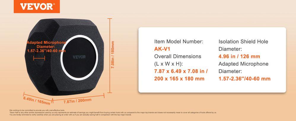 VEVOR Microphone Isolation Ball, High-Density Acoustic Foam, Windscreen Isolation Shield with Dual-Layered Pop Filter, for φ1.57 to 2.36 in Microphones Vocal Isolation Booth Noise Reflection Reduction