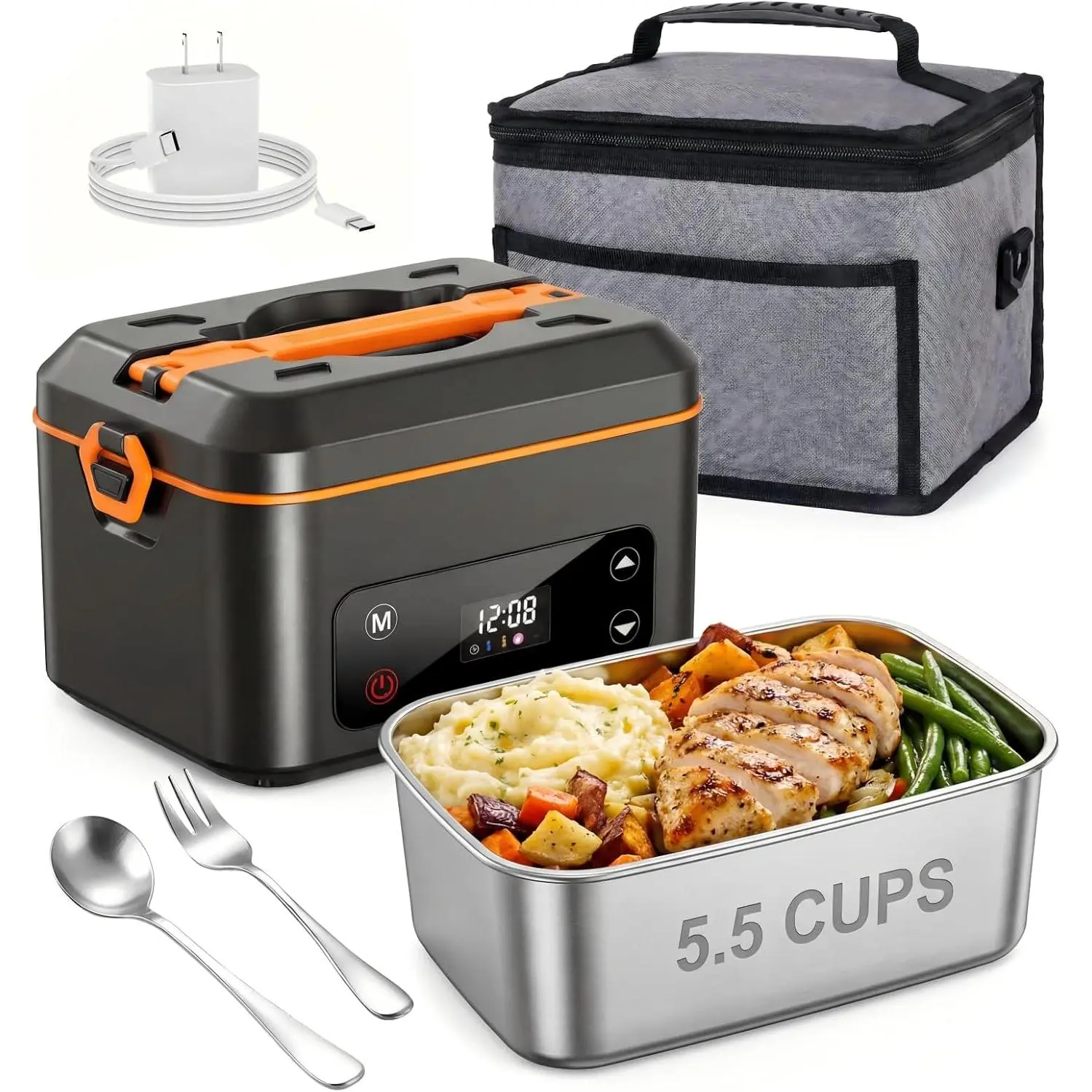 Cordless Electric Lunch Box, 24000mAh Rechargeable 1.2L Portable  Warmer with 5 Heating Modes, Auto Temperature Control, Heated Lunch Box –  for , Office, or Outdoor