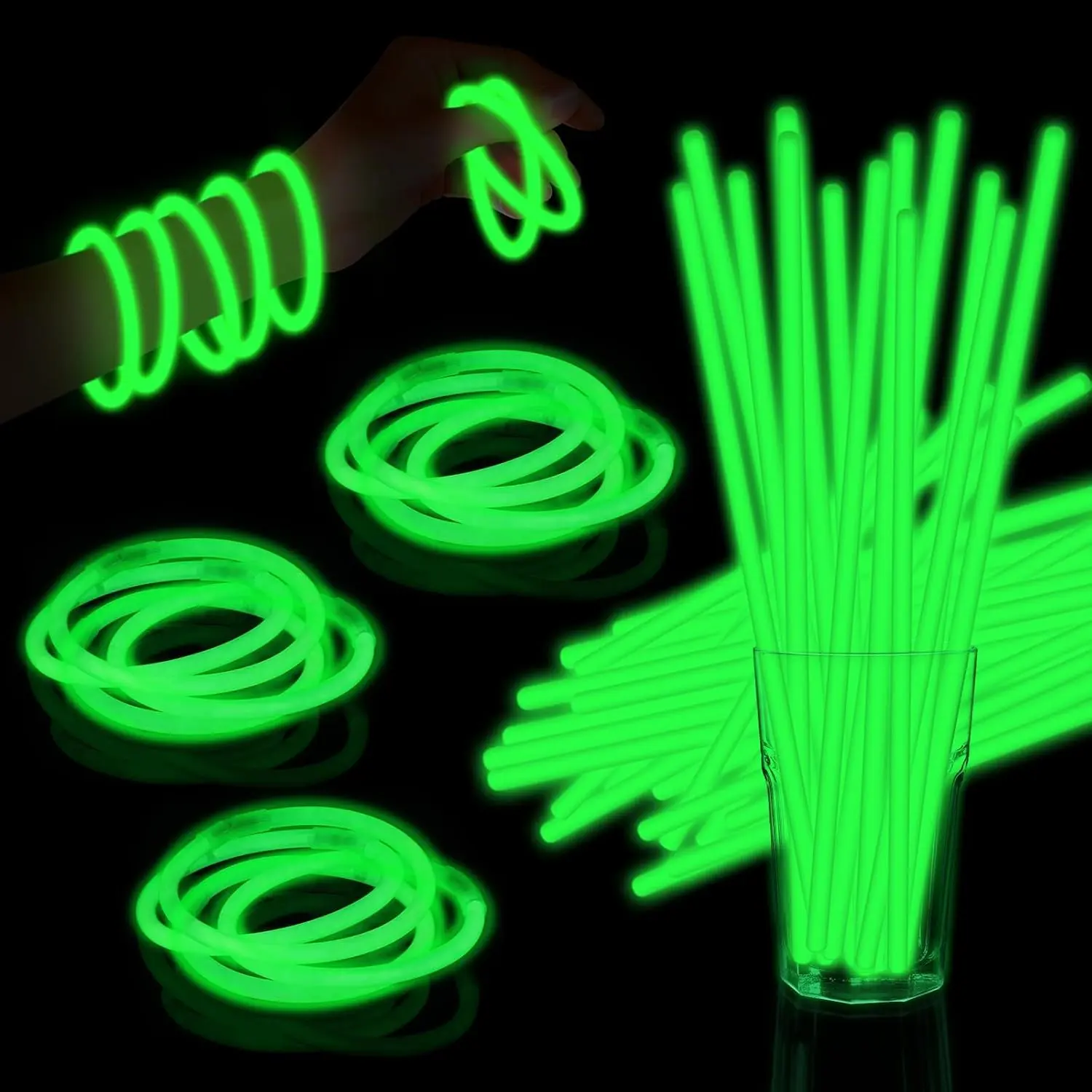 60 Pack 8" Green Glow Sticks Bulk with 60 Connectors Neon Glow In The Dark Party Favors Supplies for Holiday Birthday Party Decoration (Green)fidget toys