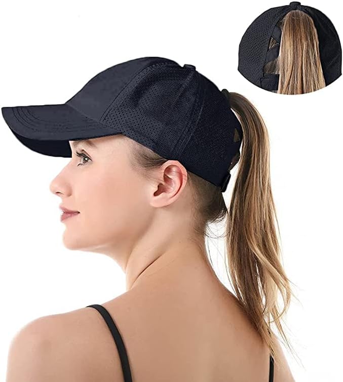 BIGWIG Women's Baseball Cap with Ponytail Opening, High Bun Ponytail Hat, Breathable Summer Sports Cap, Quick-Drying, Adjustable Buckle, Breathable Mesh Casual Hat, Summer Running Hat, Adjustable Sun Hat