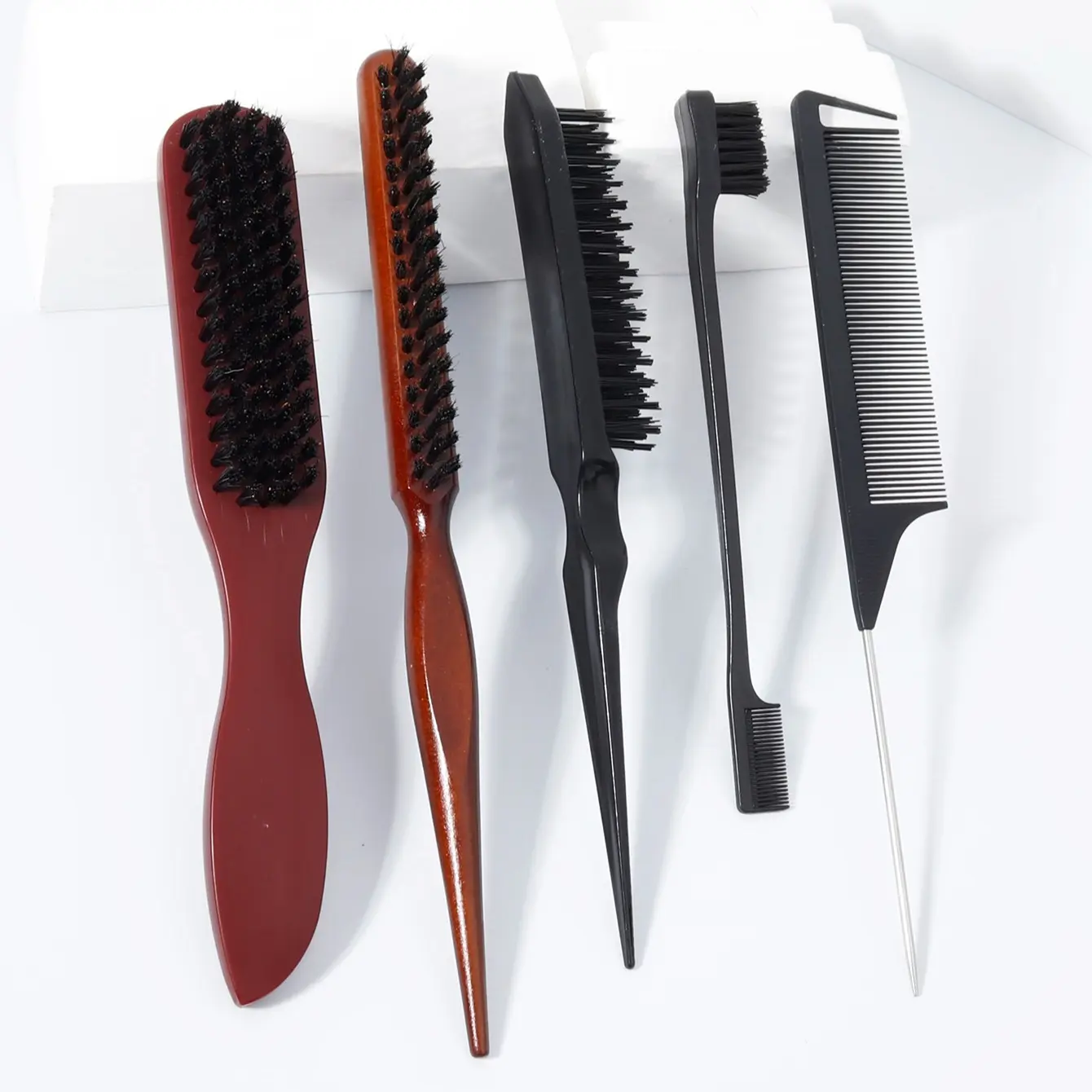 5pcs Hair Comb Set with Beard Brush, Slide Back Comb, Edge Control Brush, Suitable for Men and Women Hairstyles and Beards