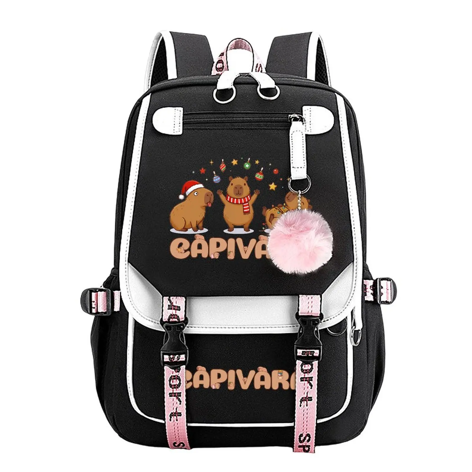 Capybara Christmas Print Backpack for Boys & Girls, Teen Student School Bag, Large Capacity Backpack,  Water-Resistant Durable Design, Multi-Pocket Organizer, Perfect Birthday & Holiday Gift 11.4” × 18.1”