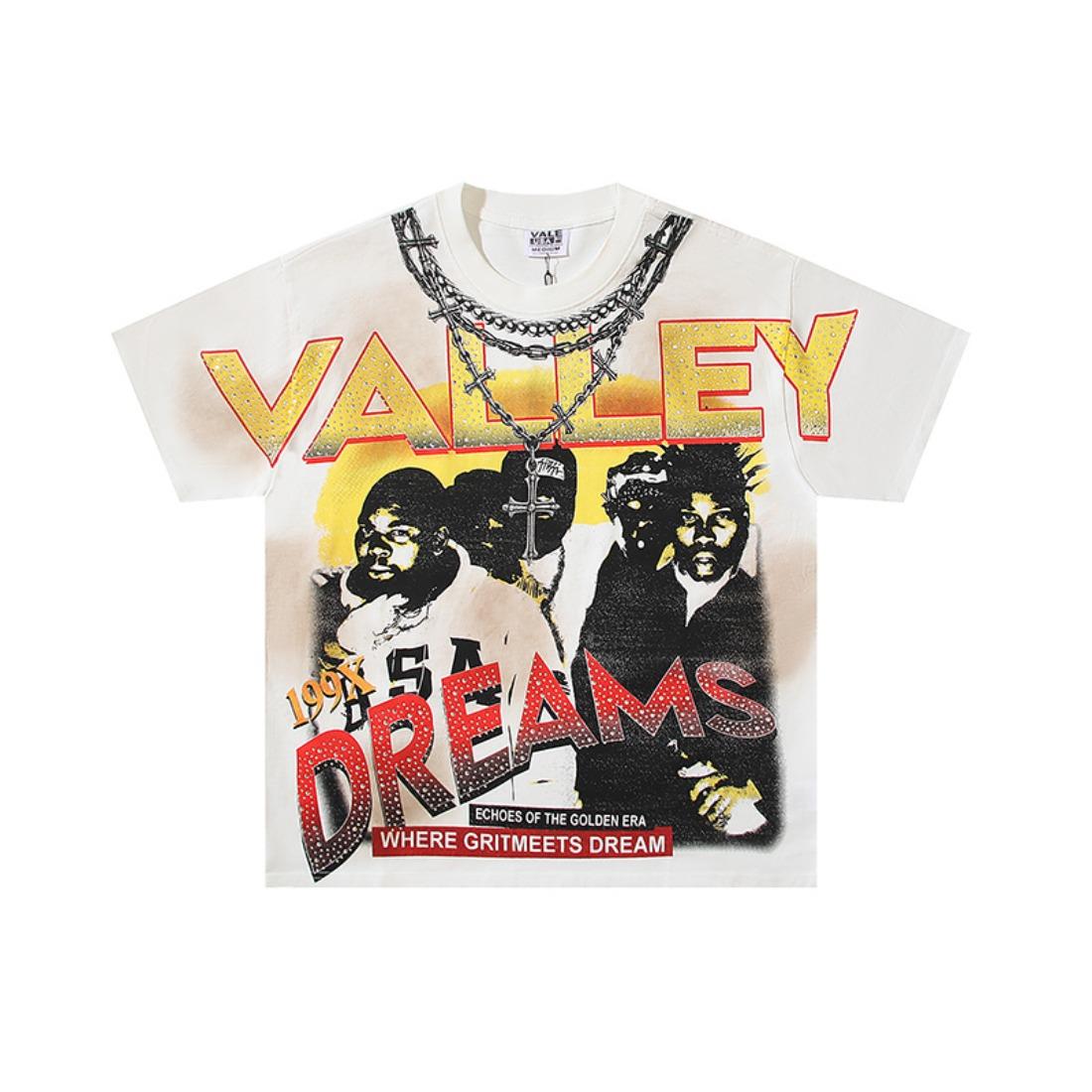 Vale Vintage Washed Streetwear T-Shirt, Bling Rhinestone Heat Transfer Print, Retro American High Street Singer Portrait & Letter Graphic, Y2K Hip Hop Summer Cotton Crew Neck Short Sleeve Tee