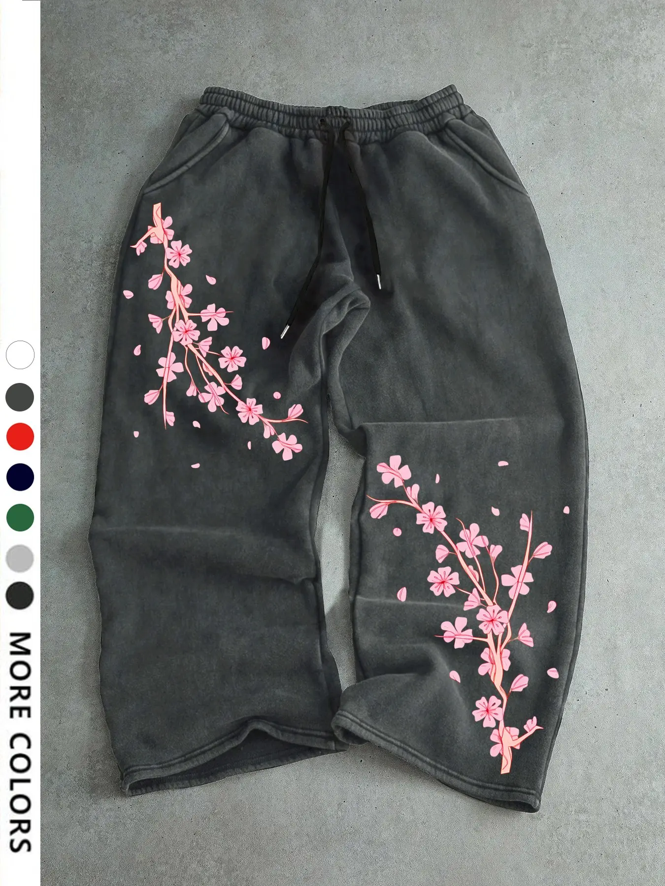 Unisex Loose-Fit Straight Leg Pants, Floral Print, All-Season Casual Sportswear, Drawstring Waist, Cuffed Legs, Ideal for Gym & Leisure