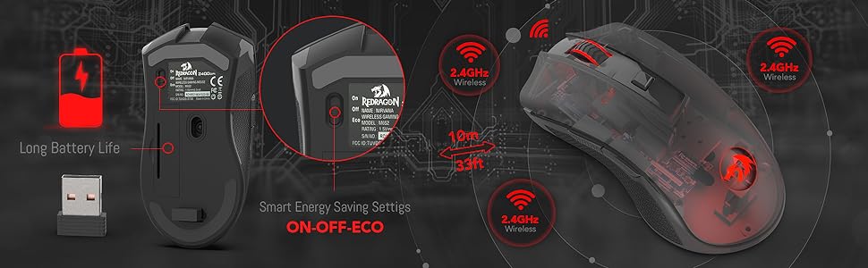 Redragon M652 Optical 2.4G Wireless Mouse with USB Receiver, Portable Gaming & Office Mice, 5 Adjustable DPI Levels, 6 Buttons for Desktop, MacBook, Notebook, PC, Laptop, Computer