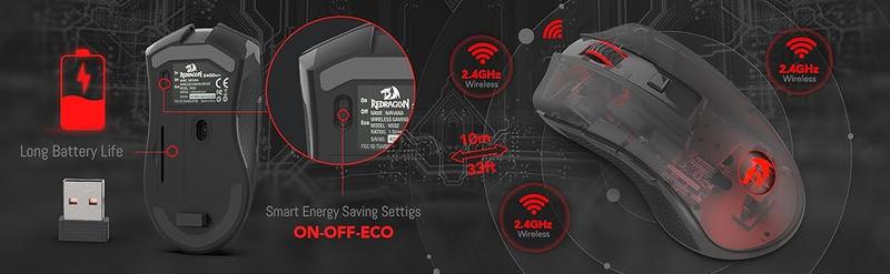 Redragon M652 Optical 2.4G Wireless Mouse with USB Receiver, Portable Gaming & Office Mice, 5 Adjustable DPI Levels, 6 Buttons for Desktop, MacBook, Notebook, PC, Laptop, Computer