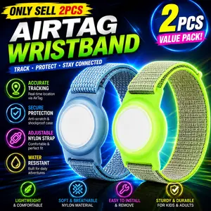 2pcs AirTag Bracelet - AirTag GPS Tracker Protective Case, with Adjustable Nylon Strap, Soft Case, Available in Multiple Colors, AirTag Holder Suitable for Boys and Girls