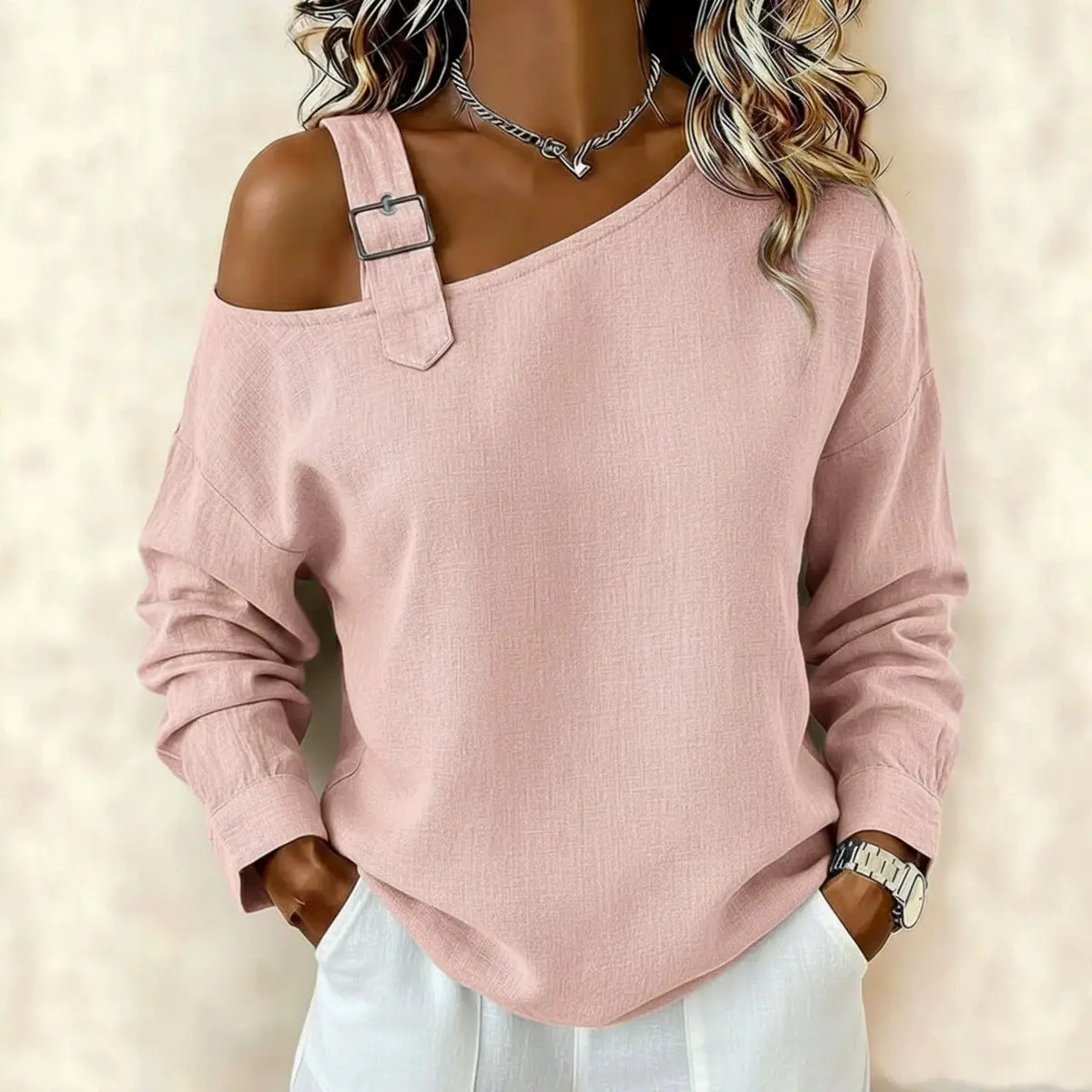 Women’s One Shoulder Top, Linen Blend Woven Blouse with Asymmetrical Design, Casual Chic Summer Shirt for Daily Wear, Vacation & Street Style