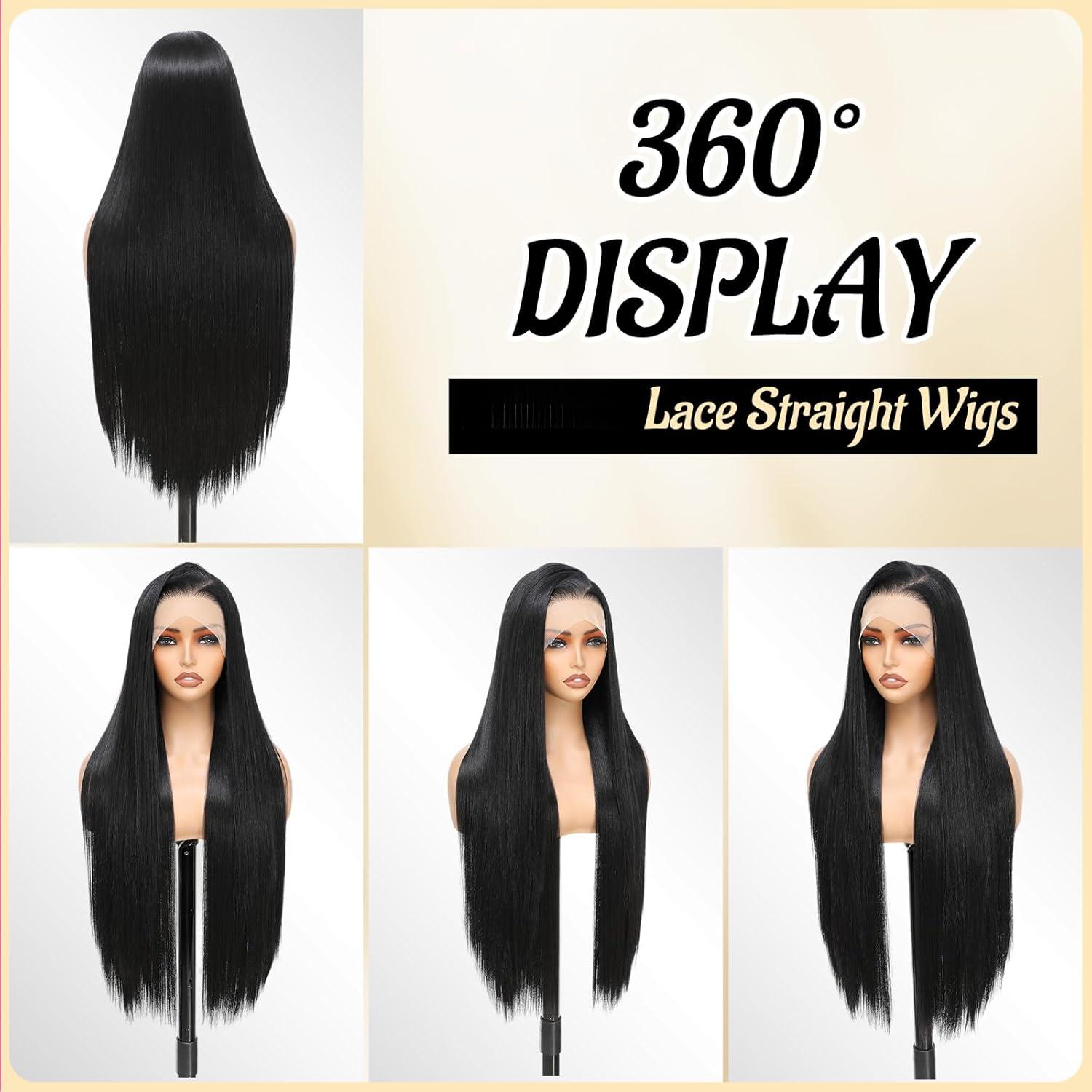 Wigs for, Lace Frontal Wig Long Straight Wigs Hairline with Transparent Lace Heat Resistant Lace Front Wigs for Girls Daily Party Use 30 Inch