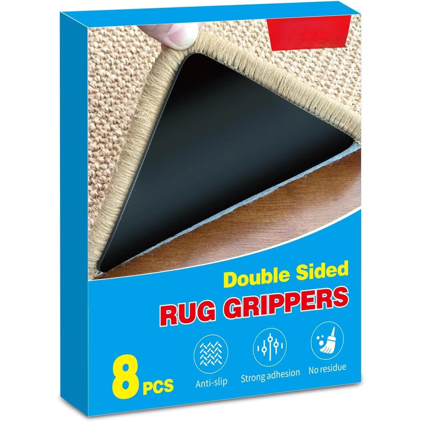 Rug Gripper for Hardwood Floors: No  Rug Grip for Area Rugs  Carpet & Hardwood Floors –  Hold, Safe for  Flooring (8PCS)