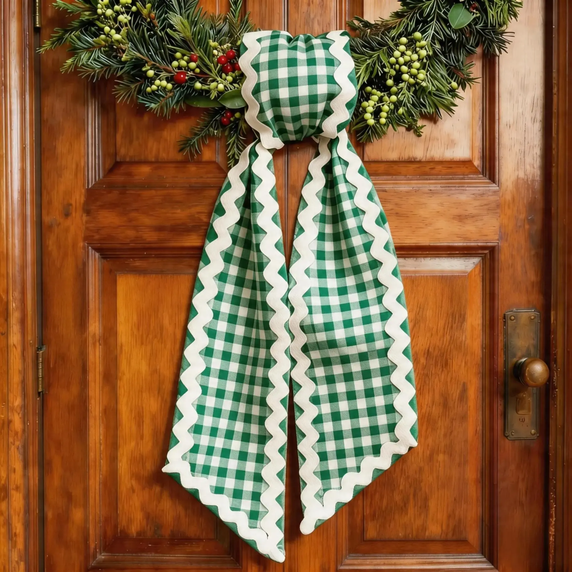 Buffalo Plaid Wreath Sash for Front Door Wave Cotton Wreath Sash Garland Ribbon Accessories for Wreaths Yard Doorway Indoor Outdoor Bow Bridal Shower Home Decor Ornaments Party Decor Design Supplies Outdoor Party Decorations