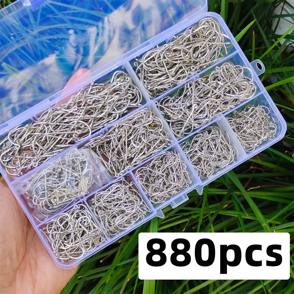 880-Piece Dual Barb Fishing Hooks Set, Lure Fishing Hooks, Sea Hook, Live Bait Holder, Carp Fishing Clip, Worm Hook Accessories