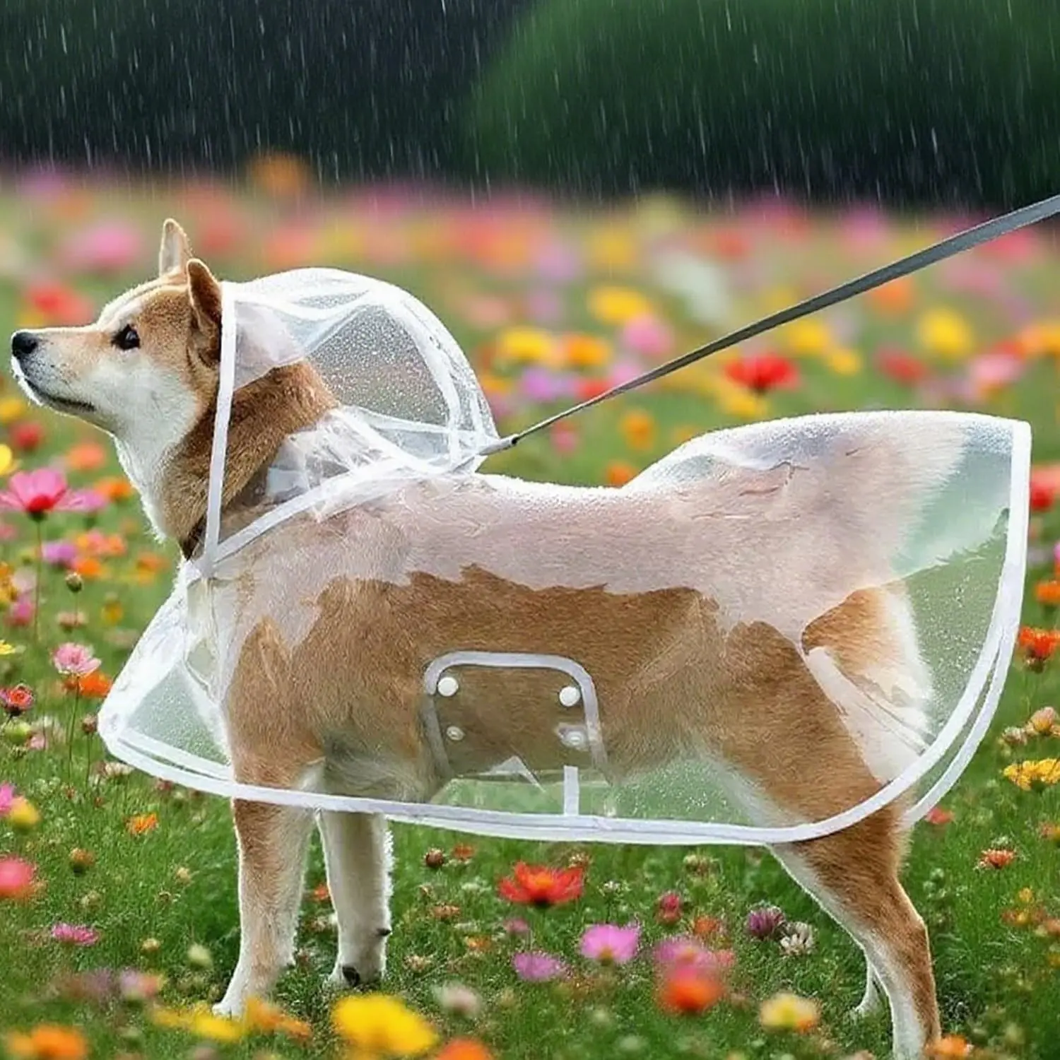 Transparent Waterproof Pet Raincoat for Cats and Dogs, Hooded Windproof Rain Gear, PVC Material, Button Closure, Ideal for Small Breeds