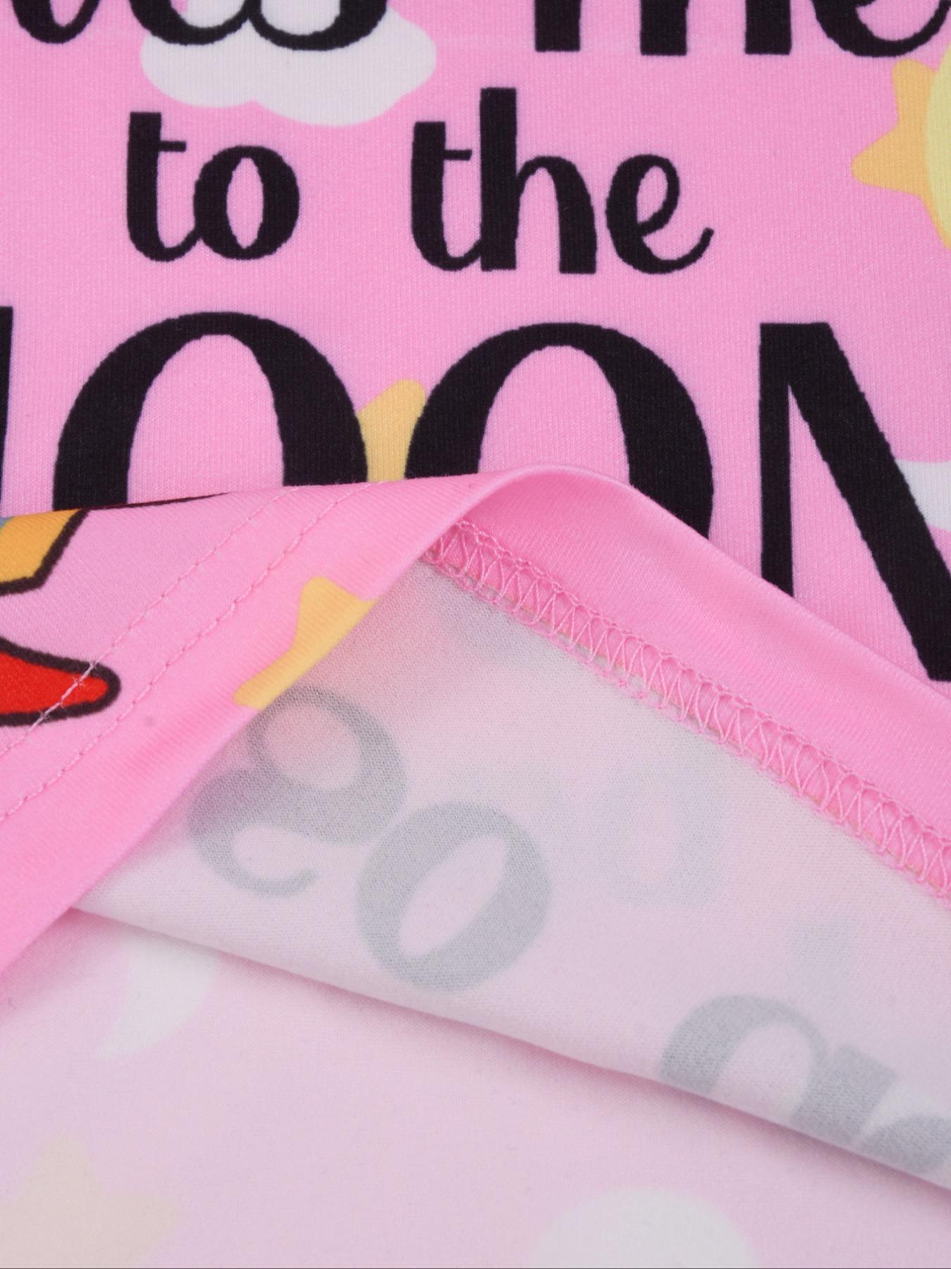 Toddler Girl's Cartoon & Letter Print Long Sleeve Tee & Elastic Waist Pants Loungewear Set, Casual Comfy Round Neck Top & Trousers Lounge Set, Kids Loungewear for Fall & Winter, Snug Fit Pajamas