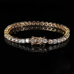 [ICE HUE] 4mm 18K Gold Vacuum Plated Copper Tennis Bracelet with 5A+ Sri Lanka Zircon - Miami, Italy, Mexico & Micro Inspired Luxury Costume Jewelry for Women - Daily Wear, Gift Idea - Classic, Hip Hop, Simple, Sporty Styles