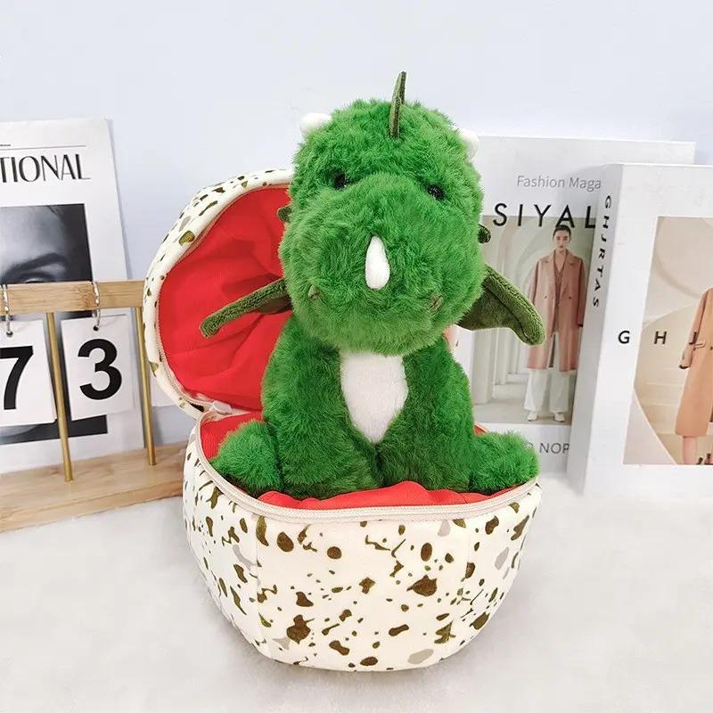 Dinosaur Egg Plush Toy, Soft Green Dragon Stuffed Doll with Egg Shell, Cute Reversible Plushie Gift for Kids & Dinosaur Lovers