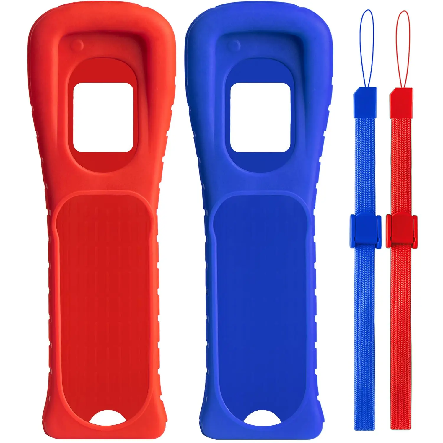 2 Packs   Case Cover with Wrist Strap Compatible with  Wii Remote Controller (Red+Blue)