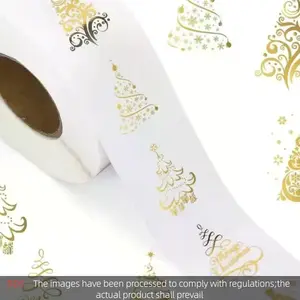Golden Foil Christmas Stickers 500pcs, Transparent Xmas Tree Sealing Labels for Invitations Cards Gifts Envelopes Decoration