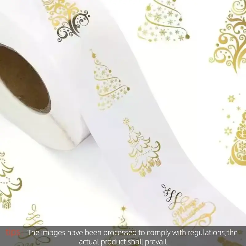 Golden Foil Christmas Stickers 500pcs, Transparent Xmas Tree Sealing Labels for Invitations Cards Gifts Envelopes Decoration